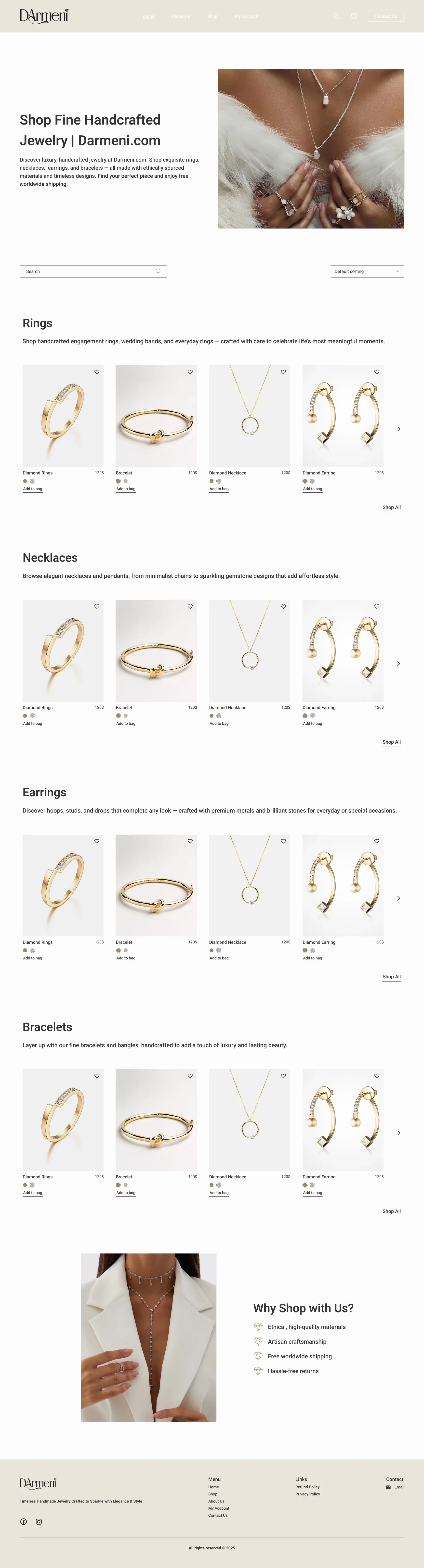 Darmeni – Timeless Handmade Jewelry Crafted to Sparkle with Elegance & Style - Ecommerce design