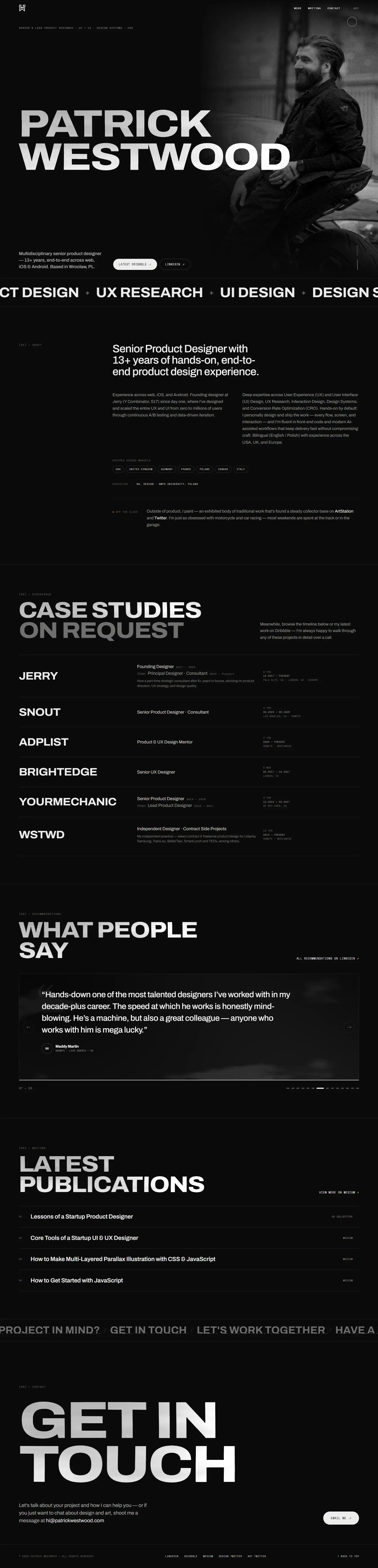 Patrick Westwood — Senior Product Designer (UX/UI) | Open to Work - Portfolio design