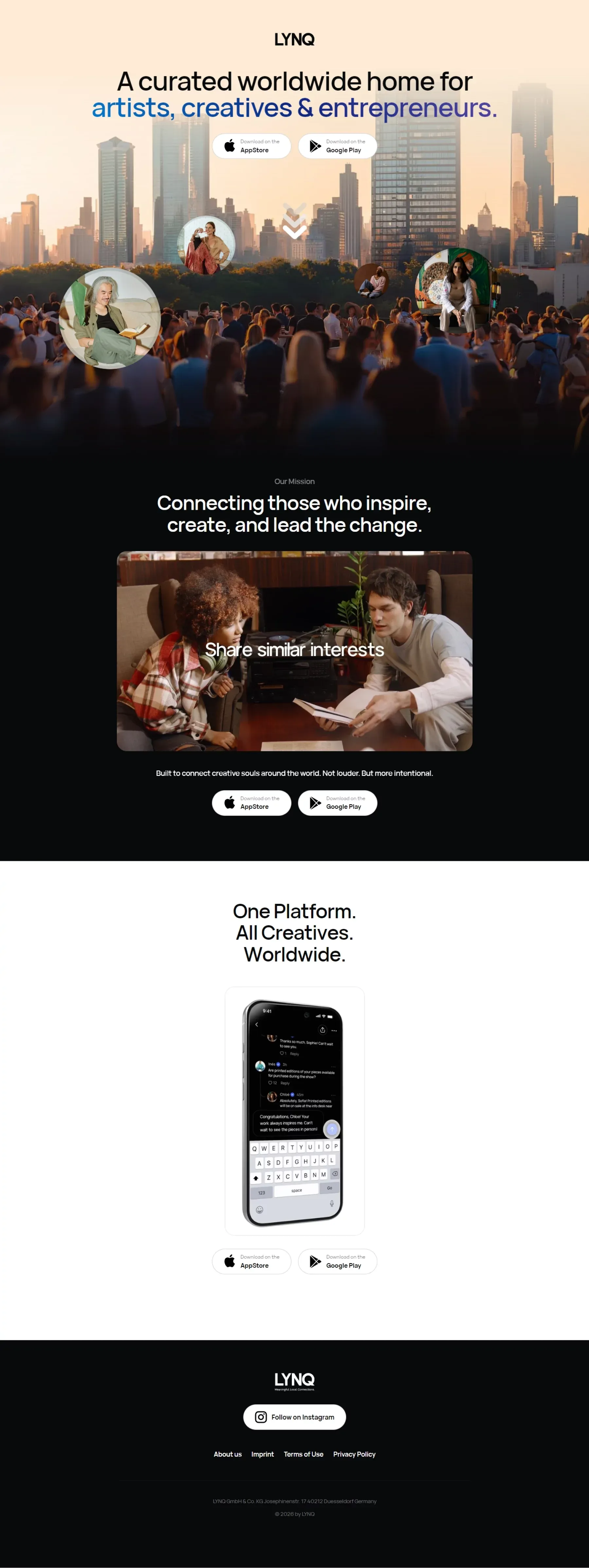 LYNQ - Connecting Artists, Creatives & Entrepreneurs - Landing design
