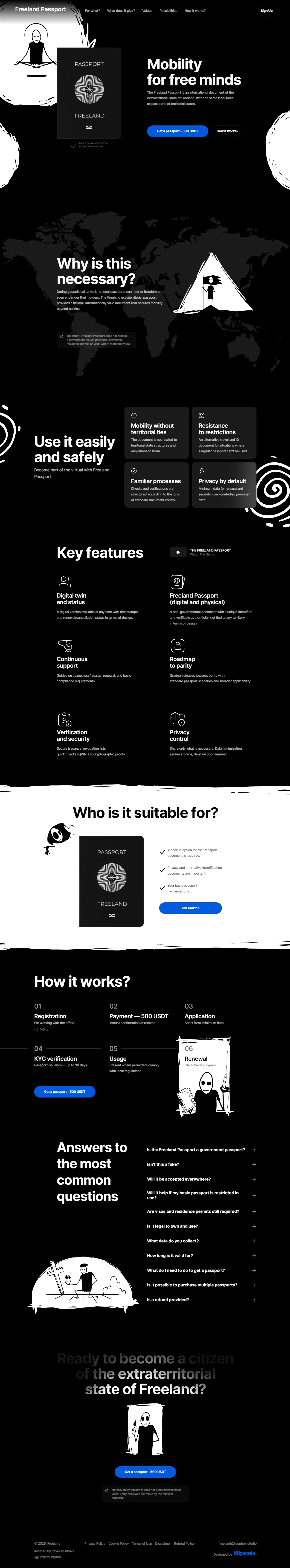 Freeland Passport | Extraterritorial Travel Document - Landing design