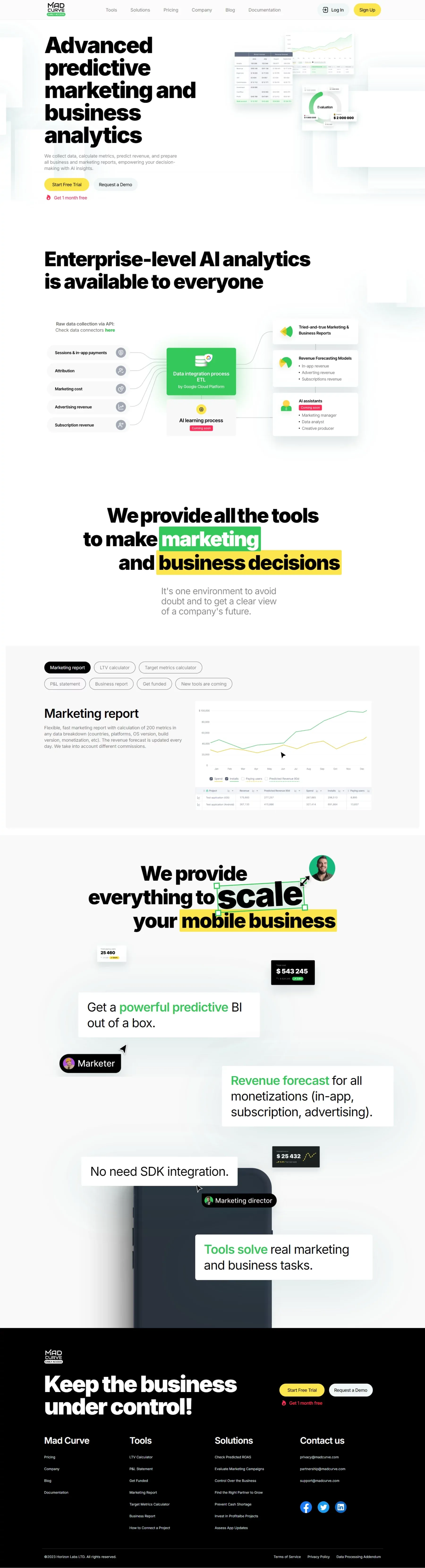 Mad Curve - Advanced predictive marketing and business analytics - Landing design