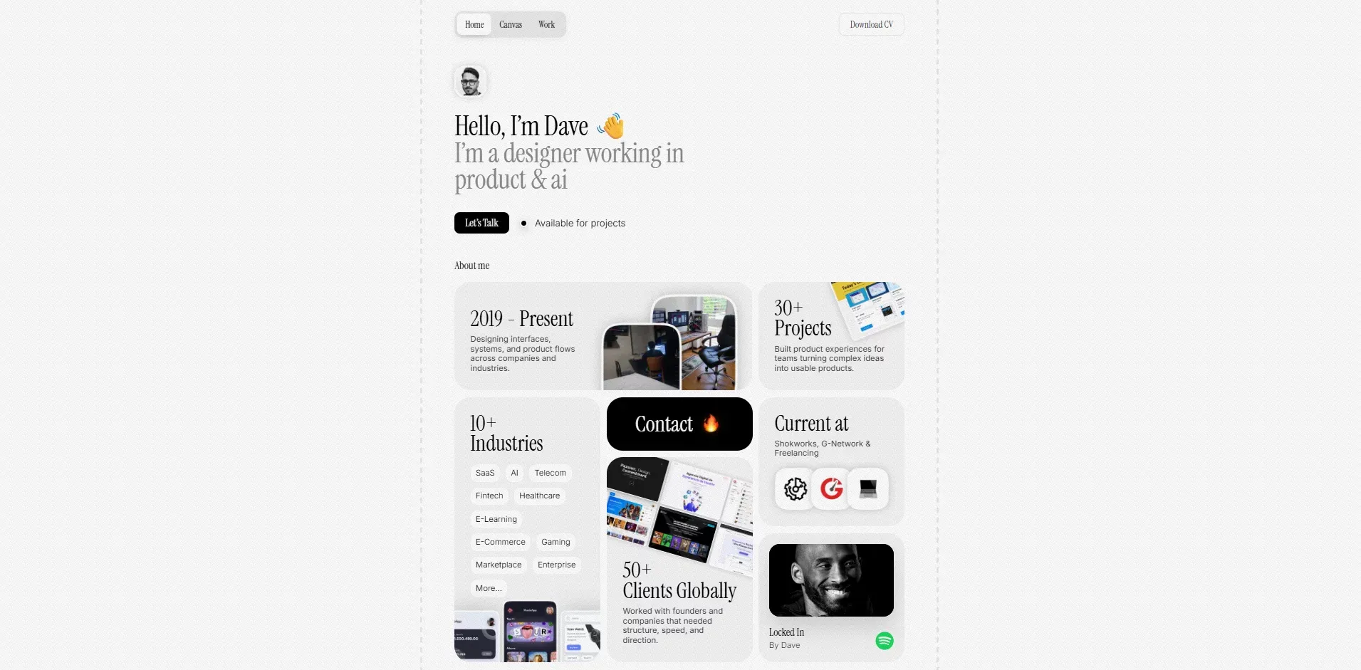Home | Dave - Product Designer - Portfolio design