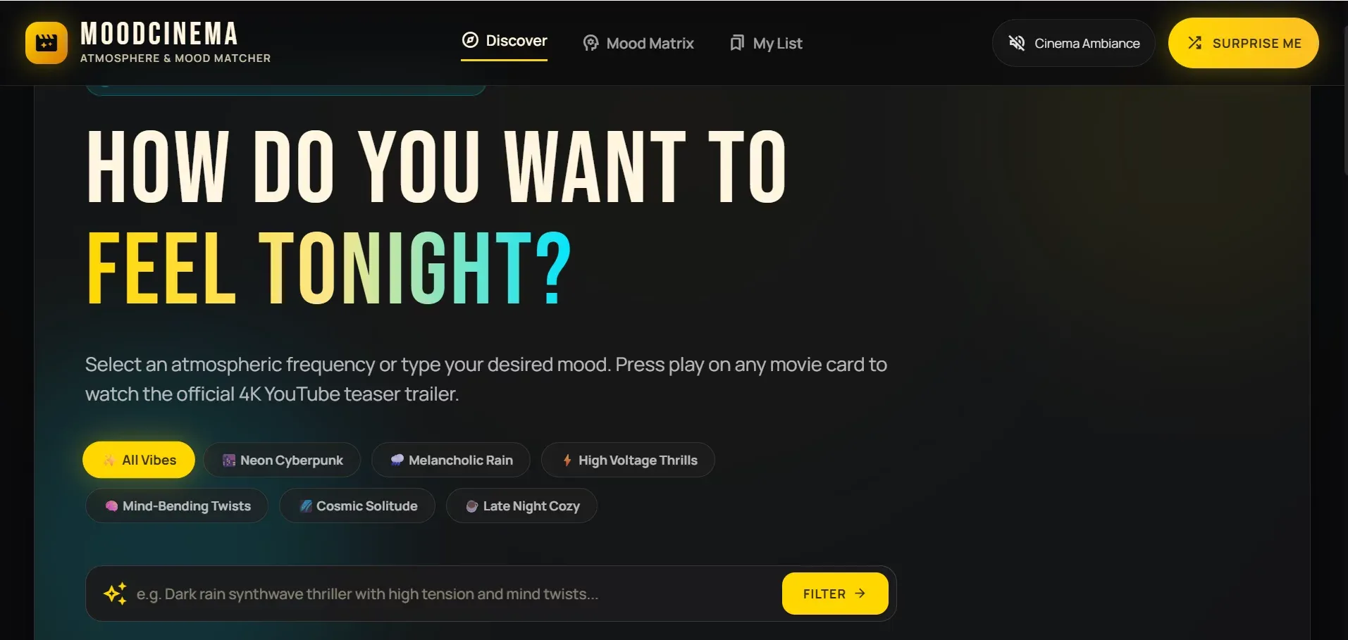 MoodCinema - Cinematic Mood Picker - Ecommerce design