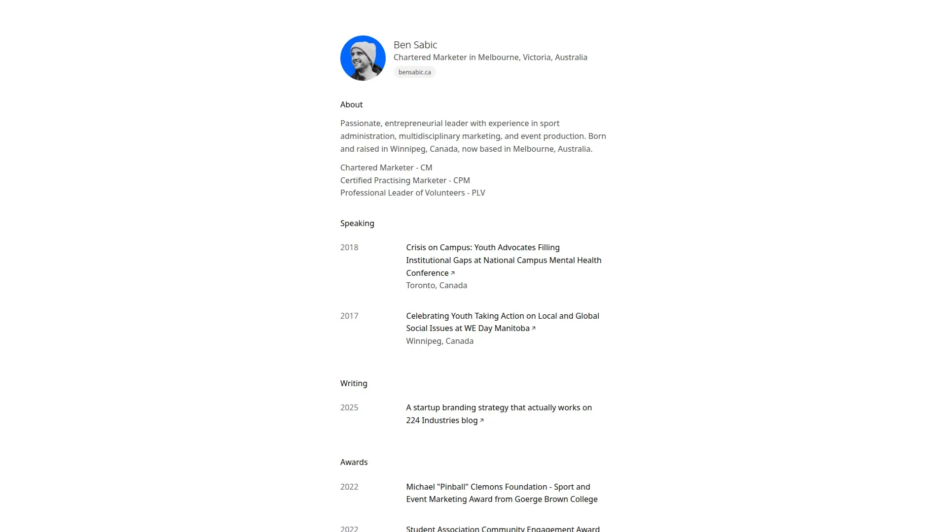 Ben Sabic | Chartered Marketer - Portfolio design