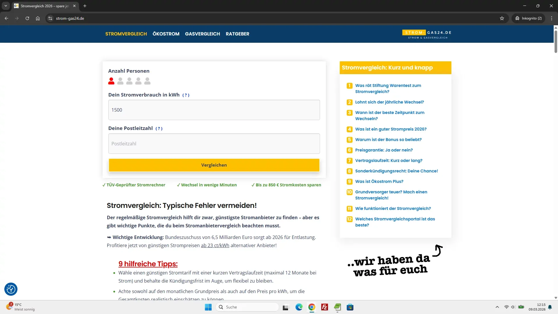 Stromvergleich 2026 – spare jetzt bis zu 850 € beim Testsieger - Product page design
