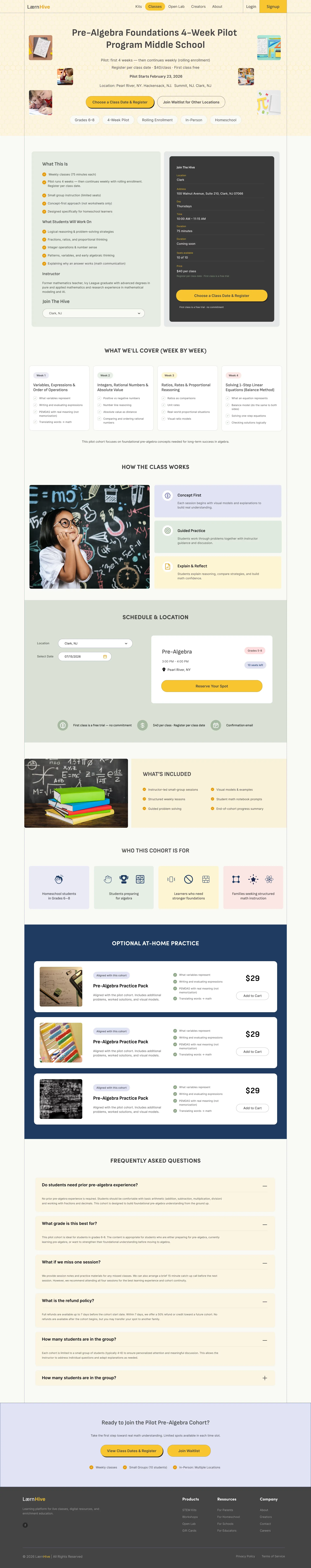 Laern Hive - Concept-first pre-algebra classes - Portfolio design