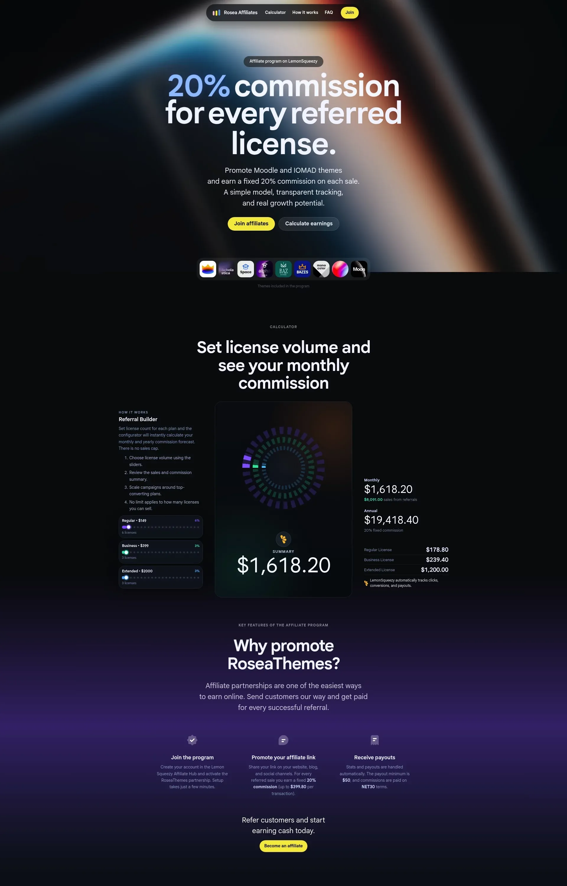 Rosea Affiliate Program | 20% Commission - Landing design