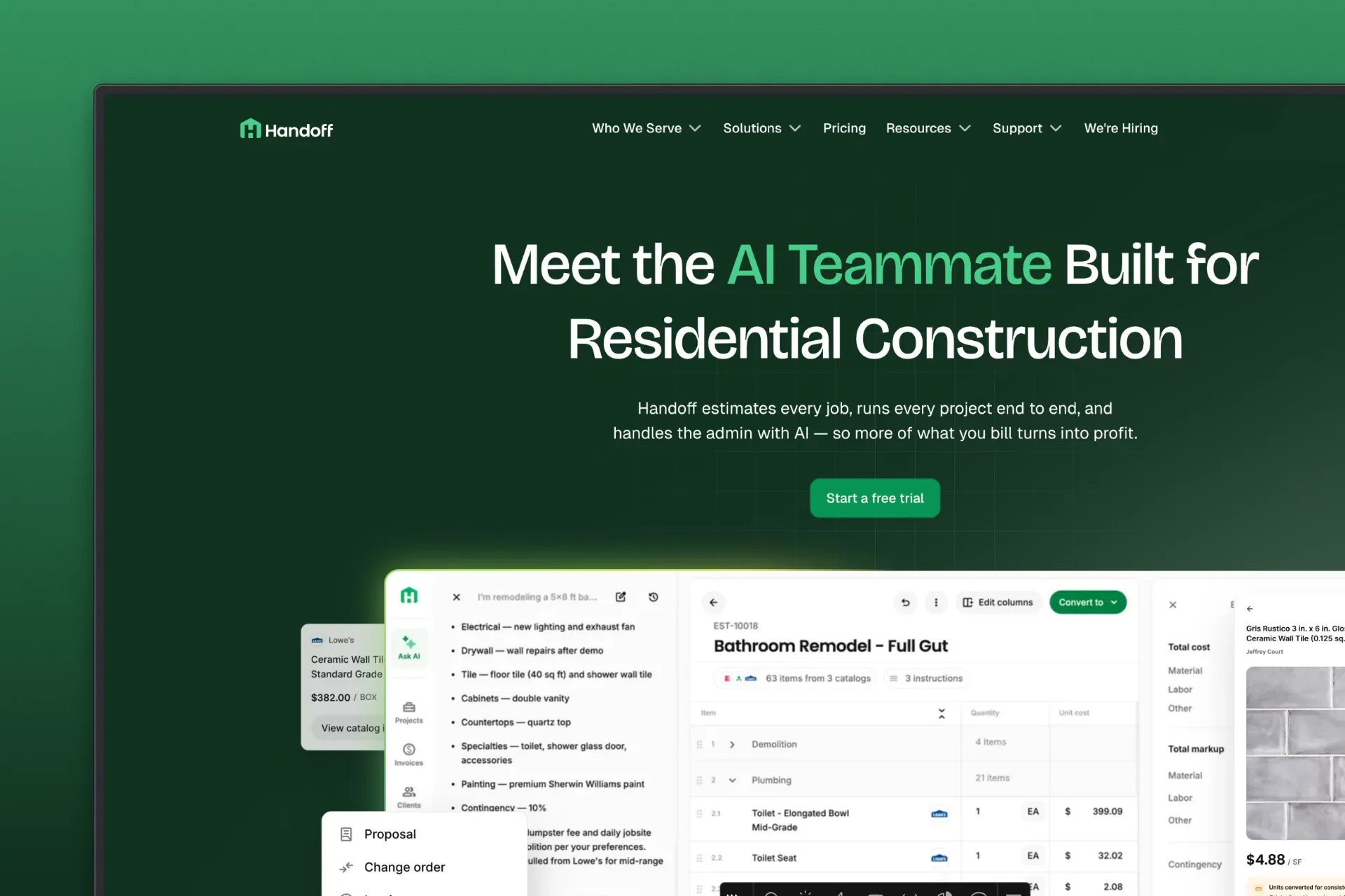 Handoff AI Estimating | Construction Software for Remodelers and Handymen - Landing design