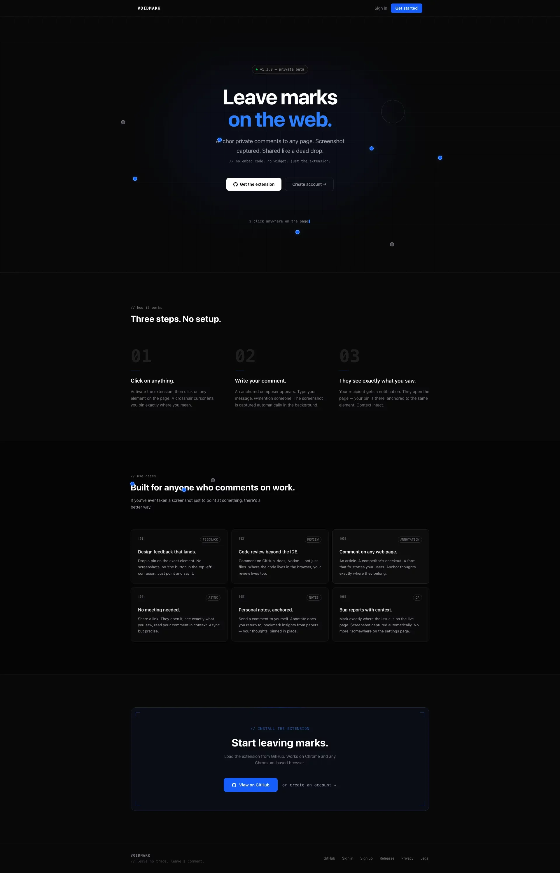 VoidMark — Leave marks on the web - Product page design