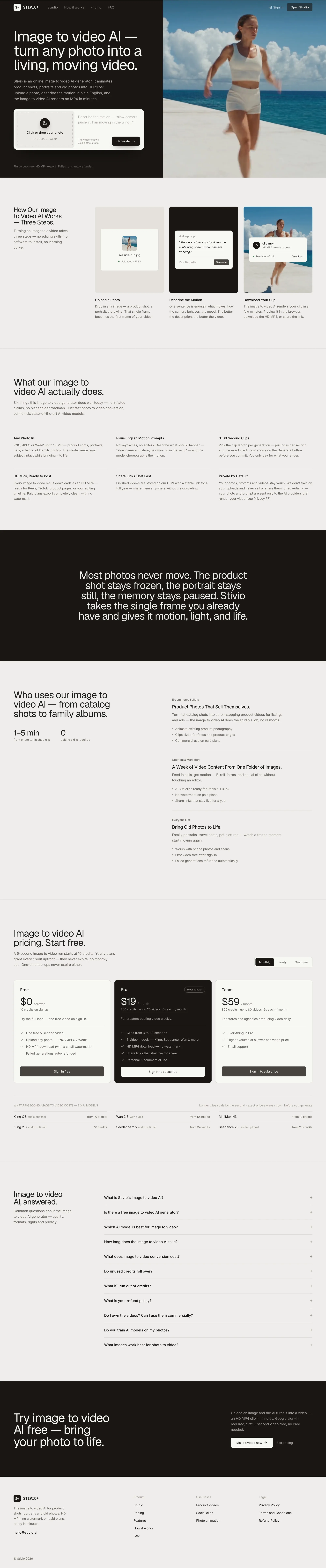 Stivio — Image to Video AI Generator | Photos to HD Video - Landing design