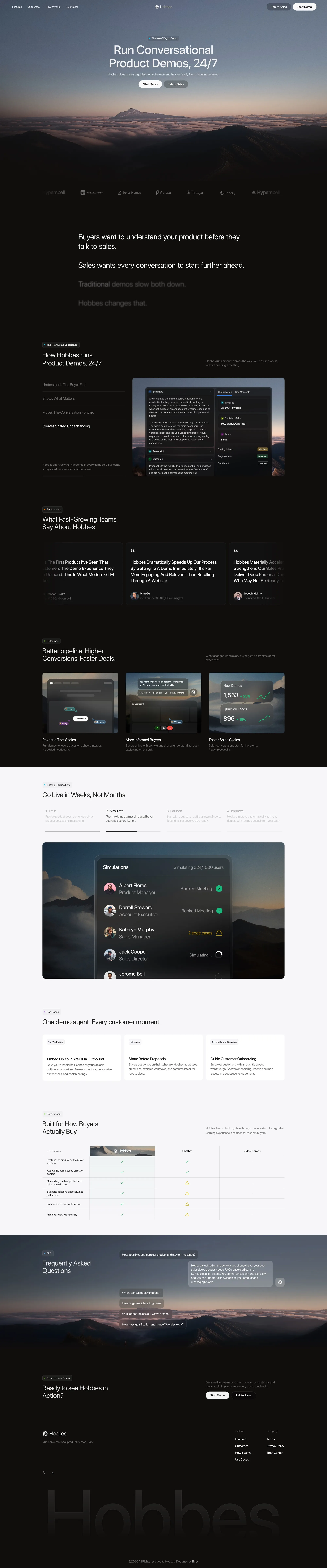 Hobbes - On-Demand, Conversational Demos - Landing design