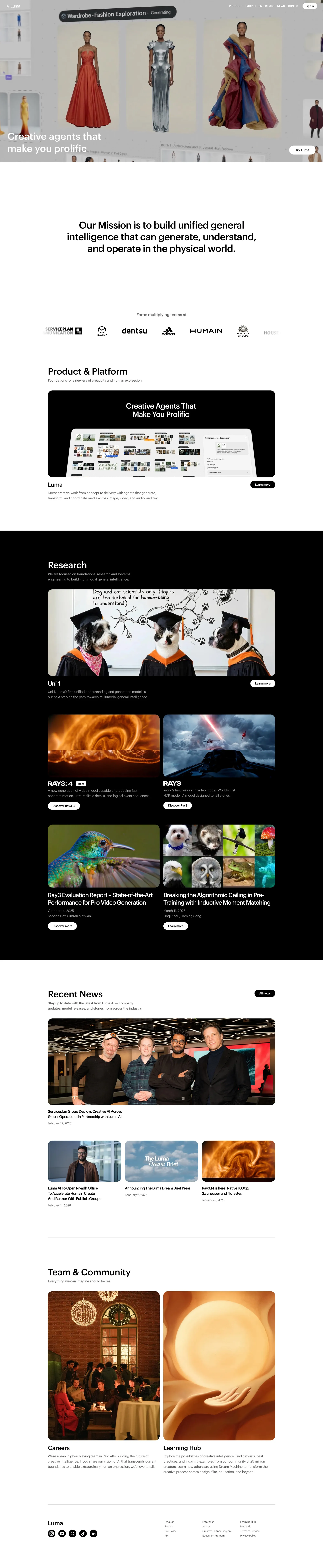 Luma | AI Agents for Creative Work - Landing design