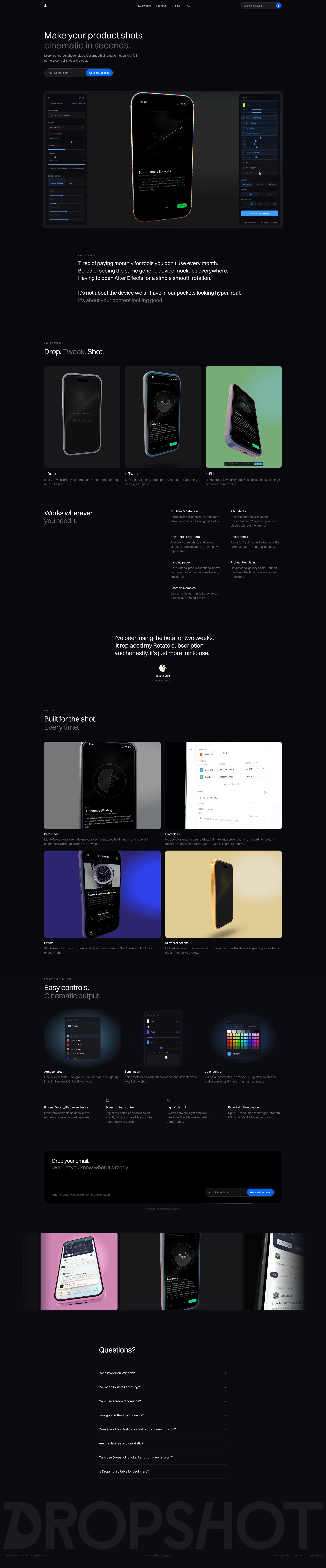 Dropshot — 3D Mockups & Product Videos - Landing design