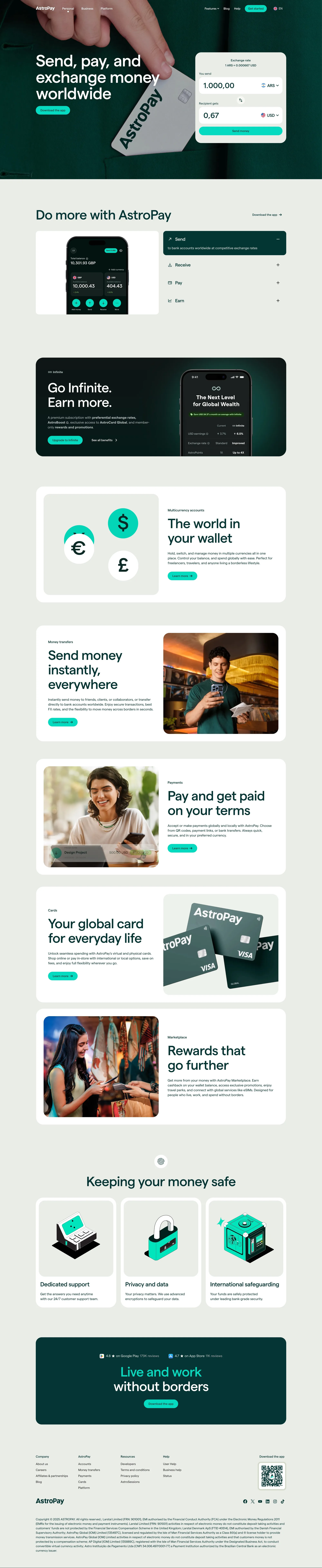 Global Payments, Cards & Accounts Without Borders - AstroPay - Landing design