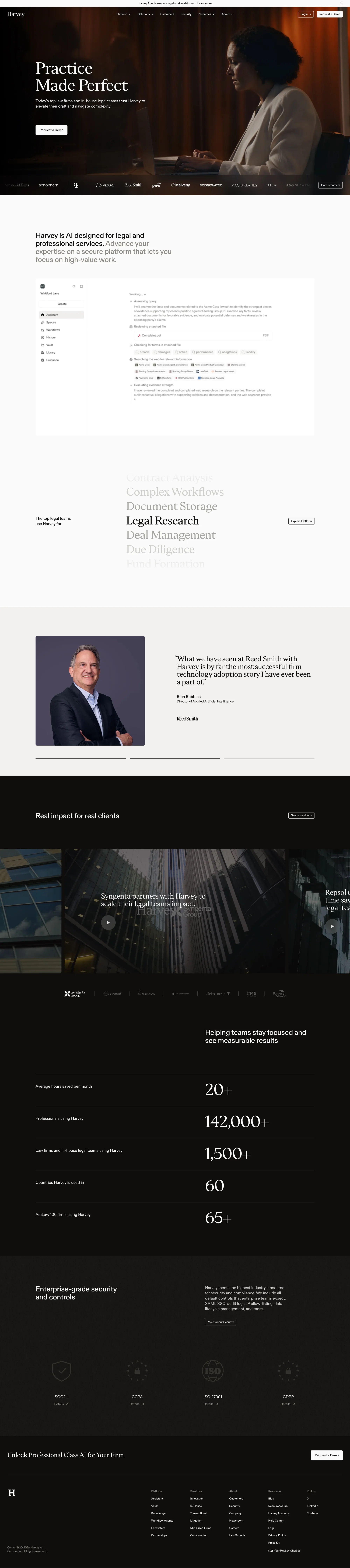 Harvey | AI platform for legal and professional services - Landing design