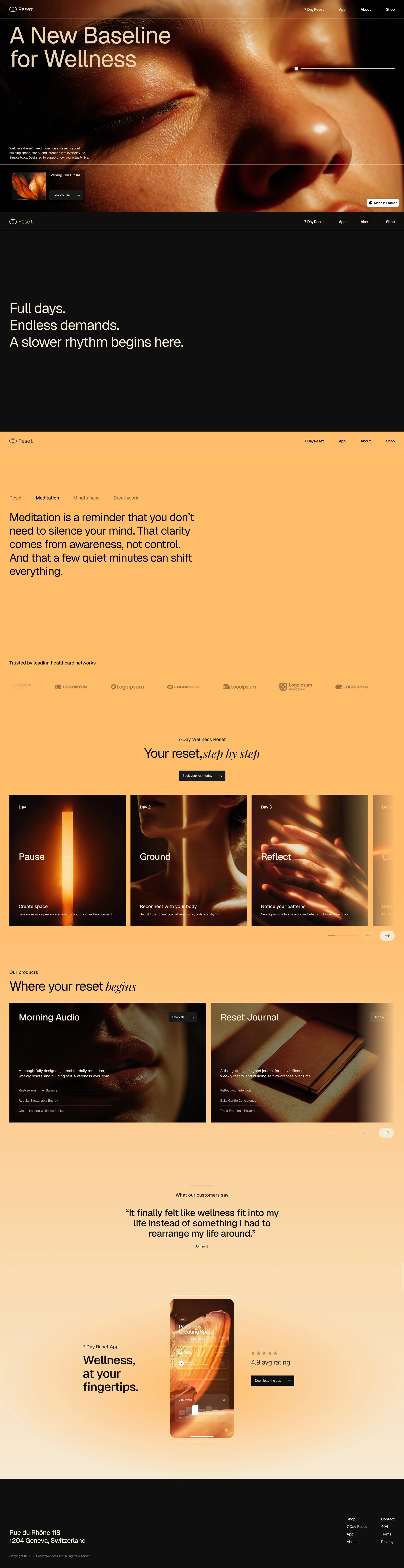 Framer Template: Reset Wellness Studio | Holistic Health & Balance - Template design