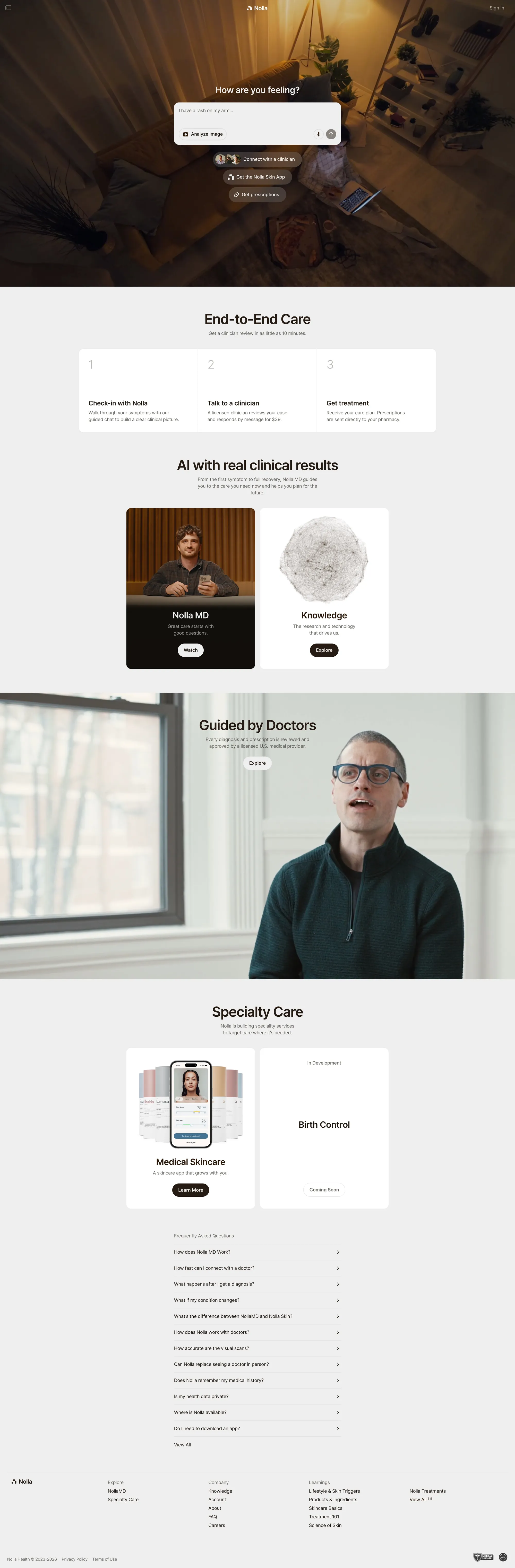 Nolla — Great Care Starts with Good Questions - Landing design