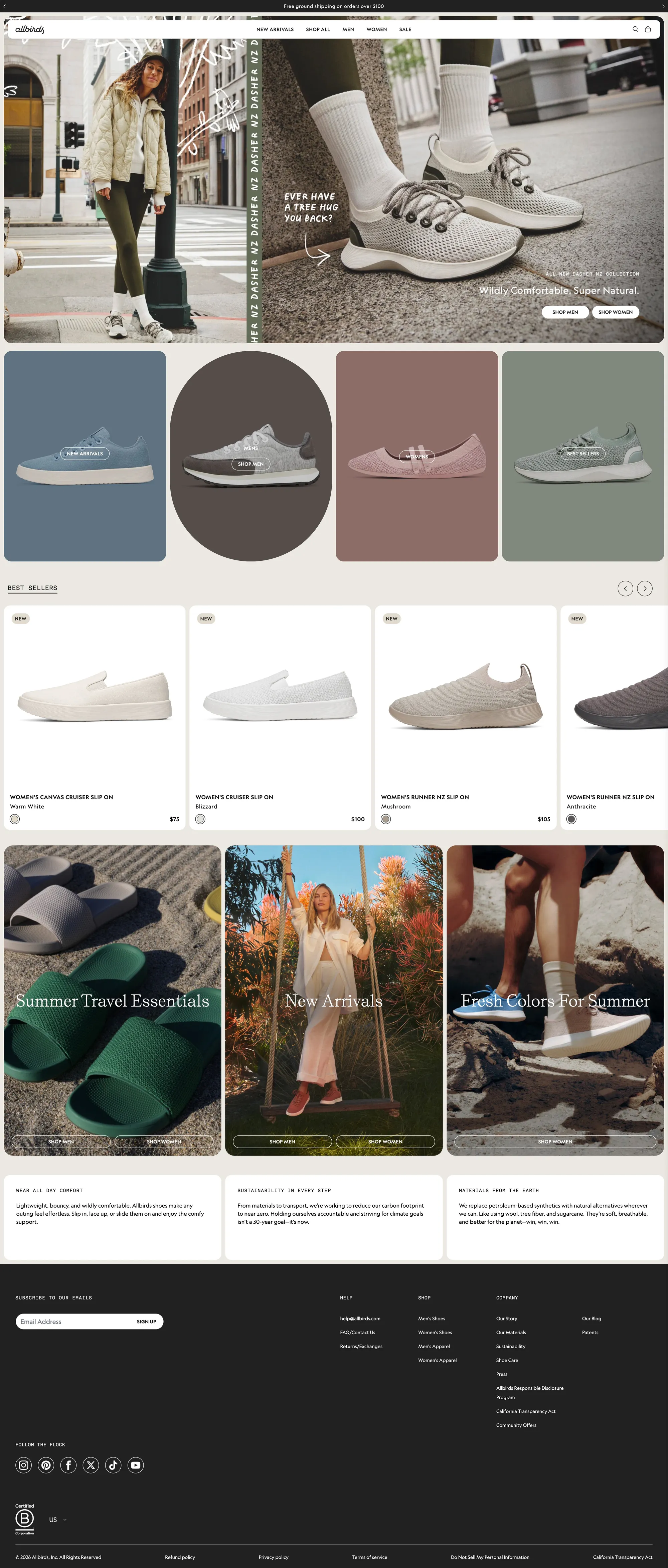 Allbirds: Comfortable, Sustainable Shoes & Apparel - Ecommerce design