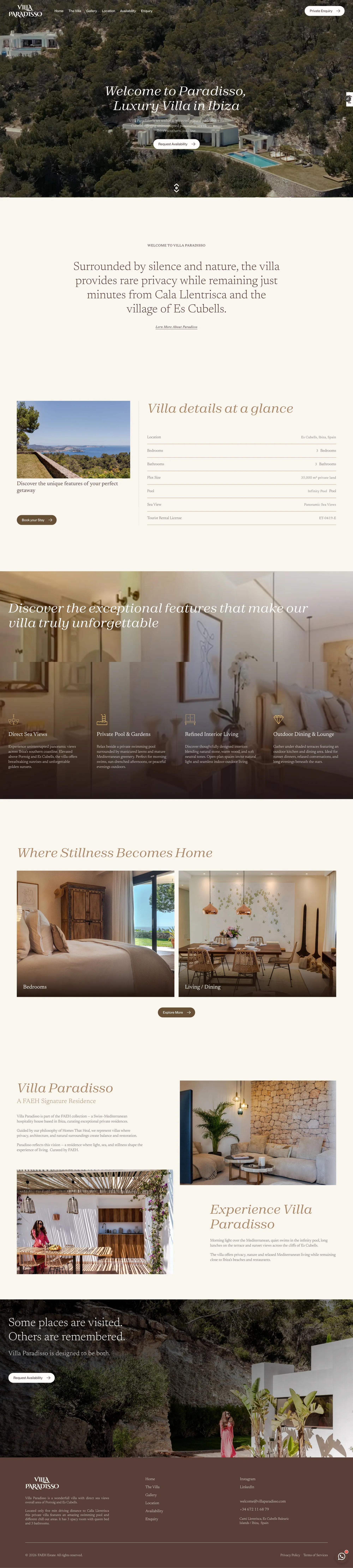 Luxury Villa Rental in Es Cubells Ibiza | Villa Paradisso - Landing design