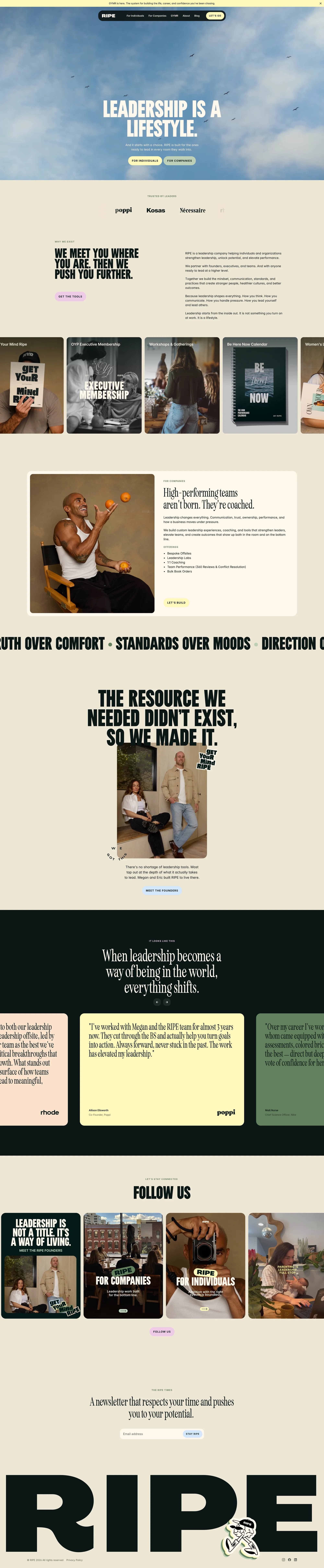 RIPE - Leadership Is a Lifestyle - Landing design