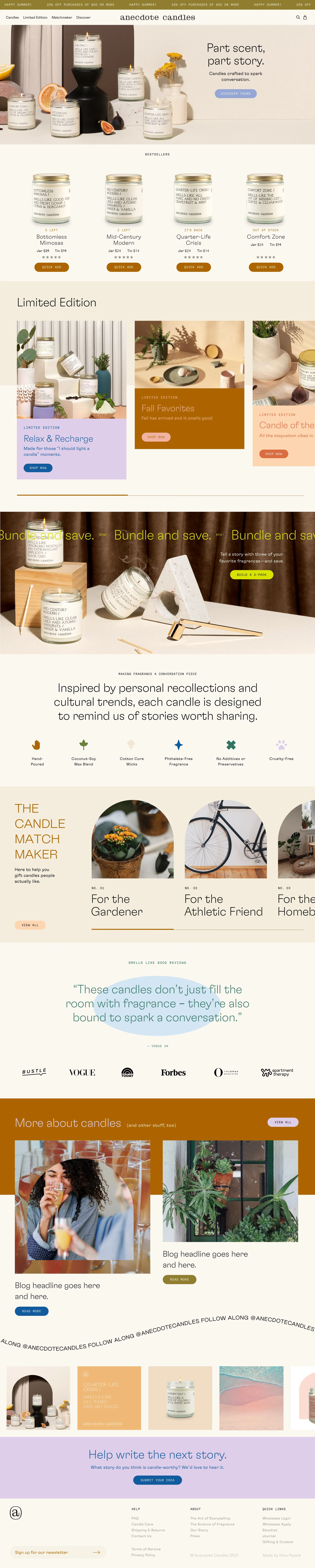Anecdote Candles - Ecommerce design