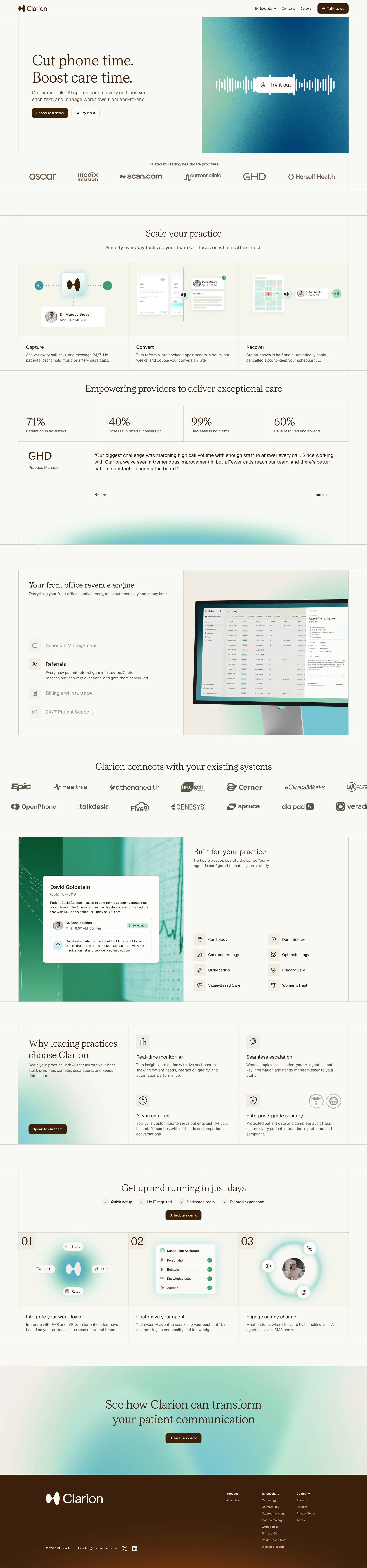 Clarion | Automate phone based workflows with conversational AI - Landing design