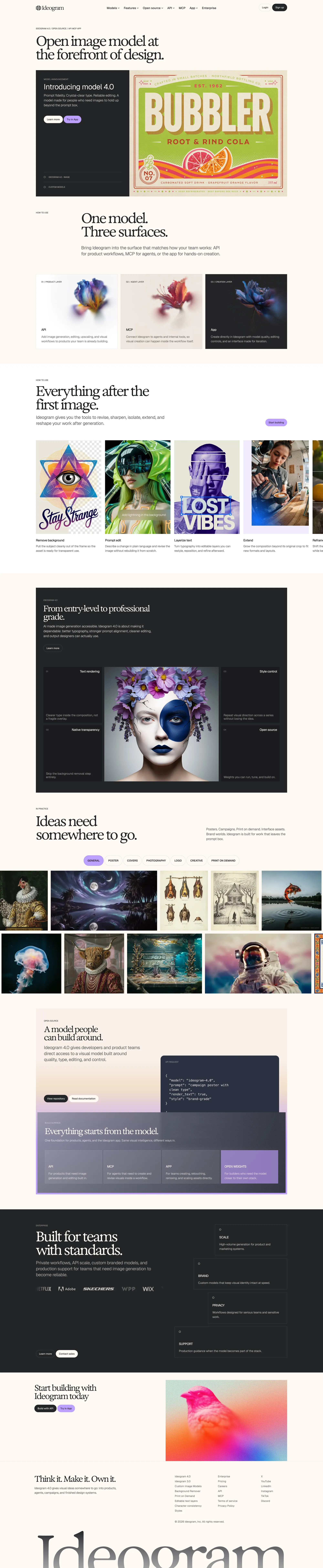 Ideogram 4.0 — The open model for visual intelligence - Landing design