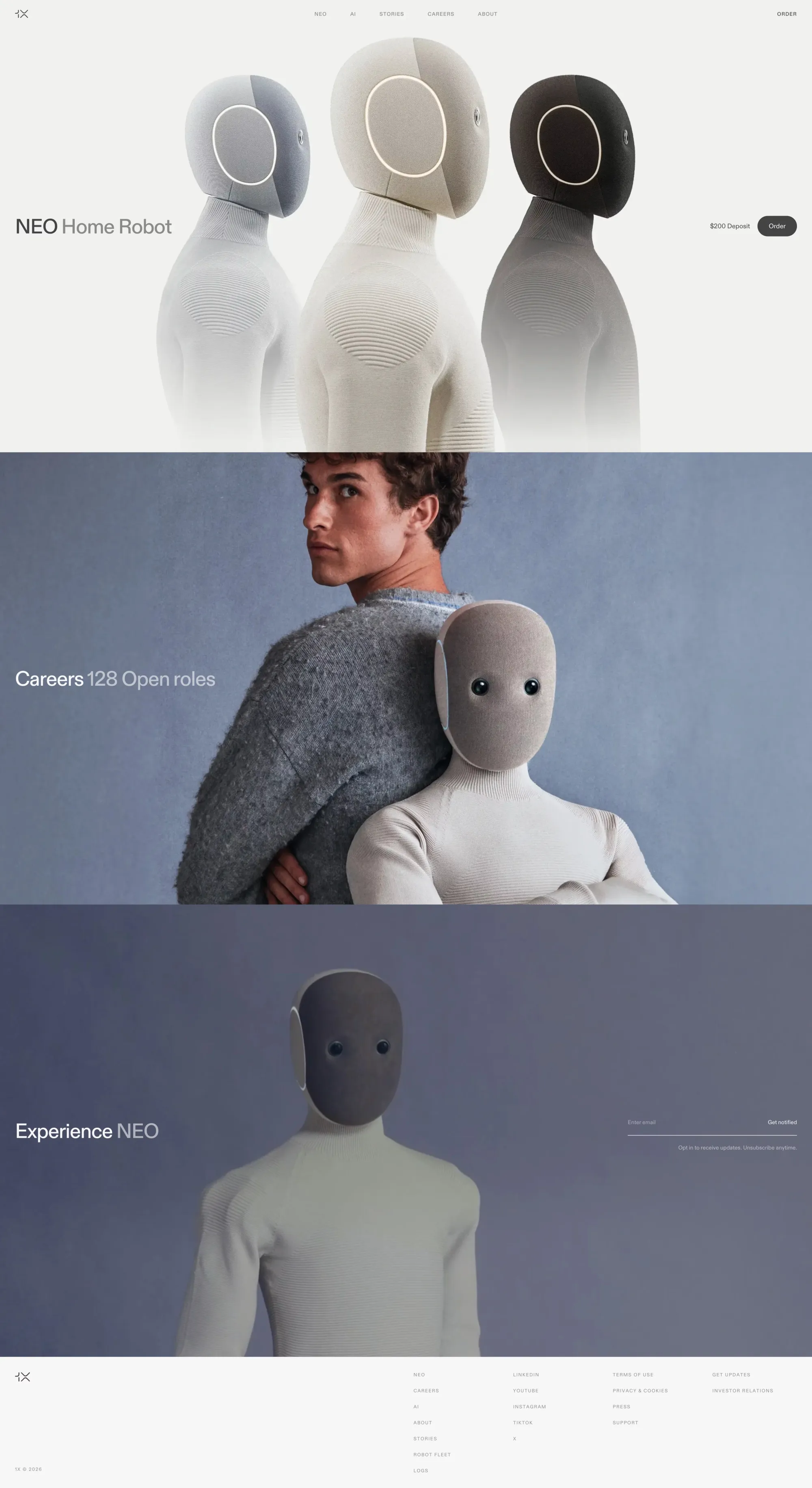 1X Technologies | Safe humanoids for the home - Landing design