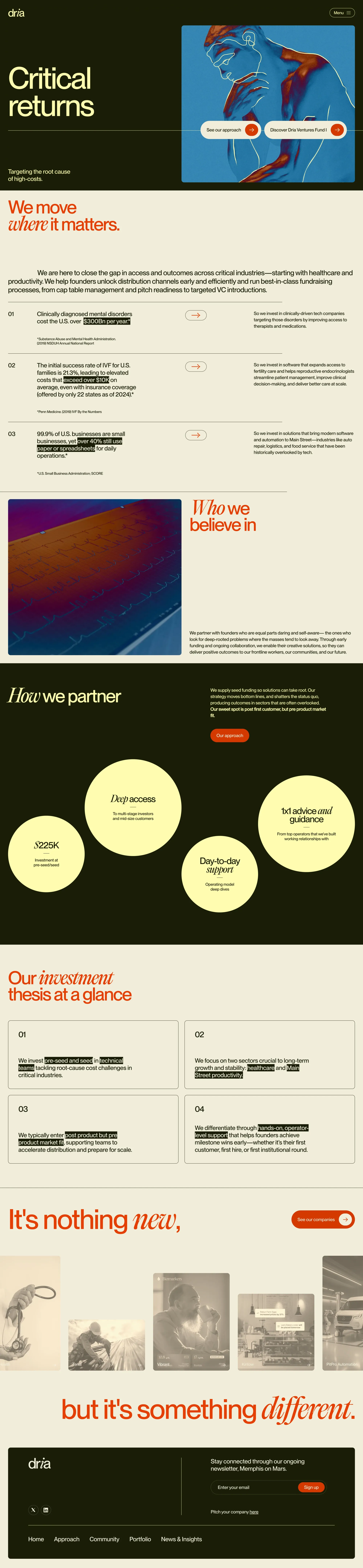 Dria Ventures | Early-Stage Venture Capital - Landing design