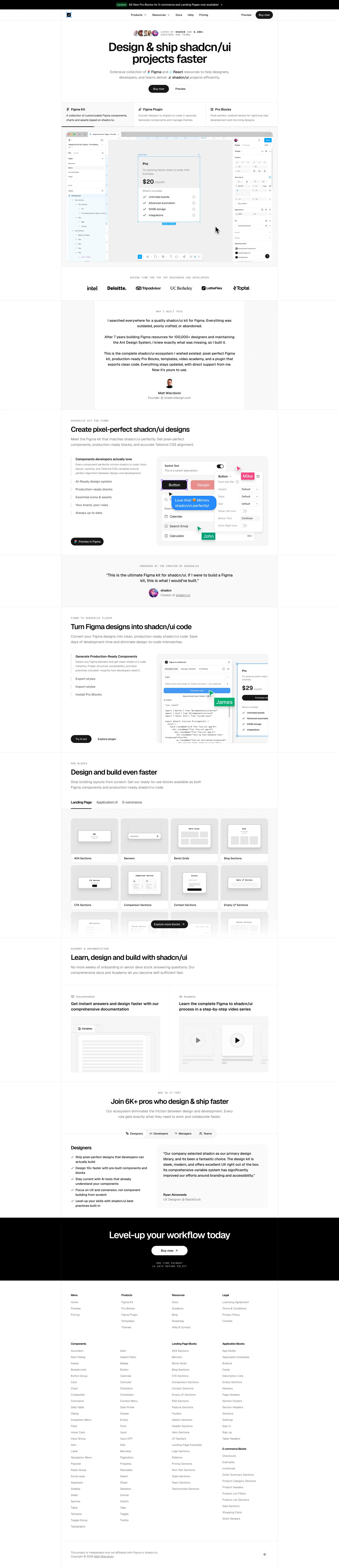 shadcn/ui kit for Figma, Pro Blocks & Templates - Landing design