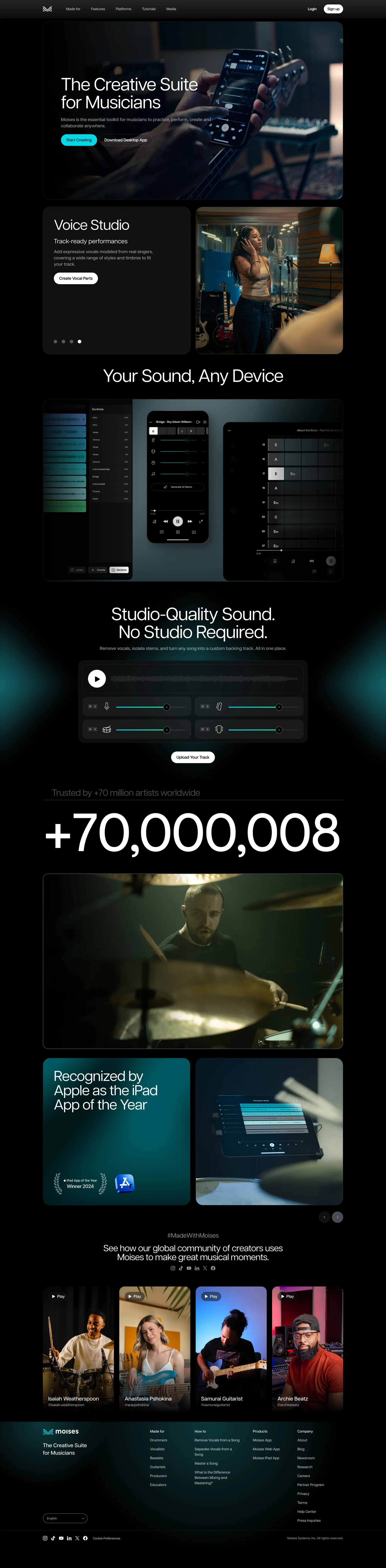 Moises App: The Musician's App | Vocal Remover & much more - Landing design