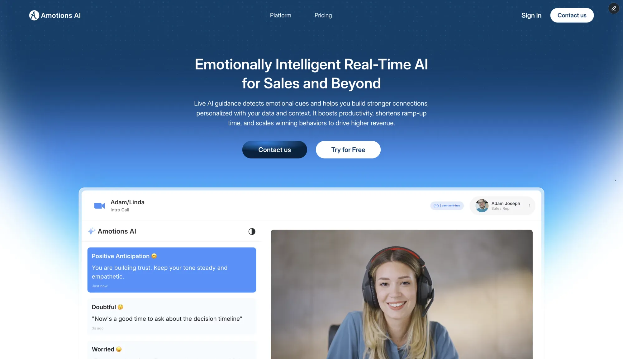 Amotions AI - Product page design