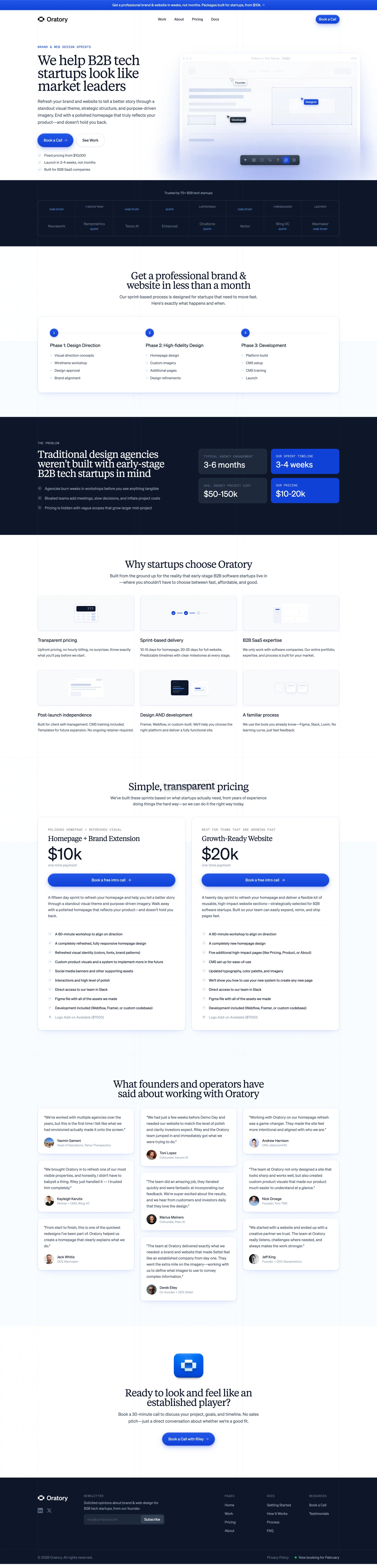 Oratory | Brand & Web Design Sprints for B2B Tech Startups - Landing design