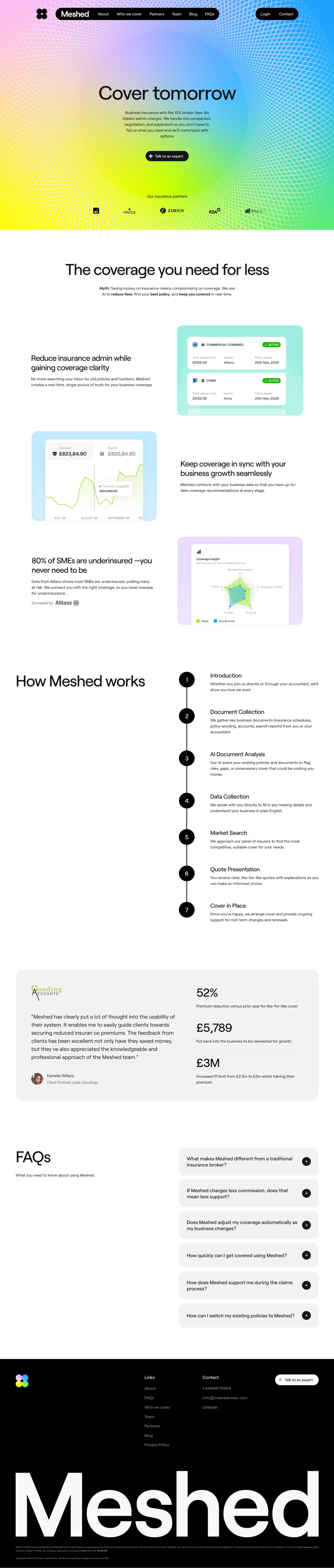 Meshed: Your best business insurance broker in finding the right cover with AI - Landing design