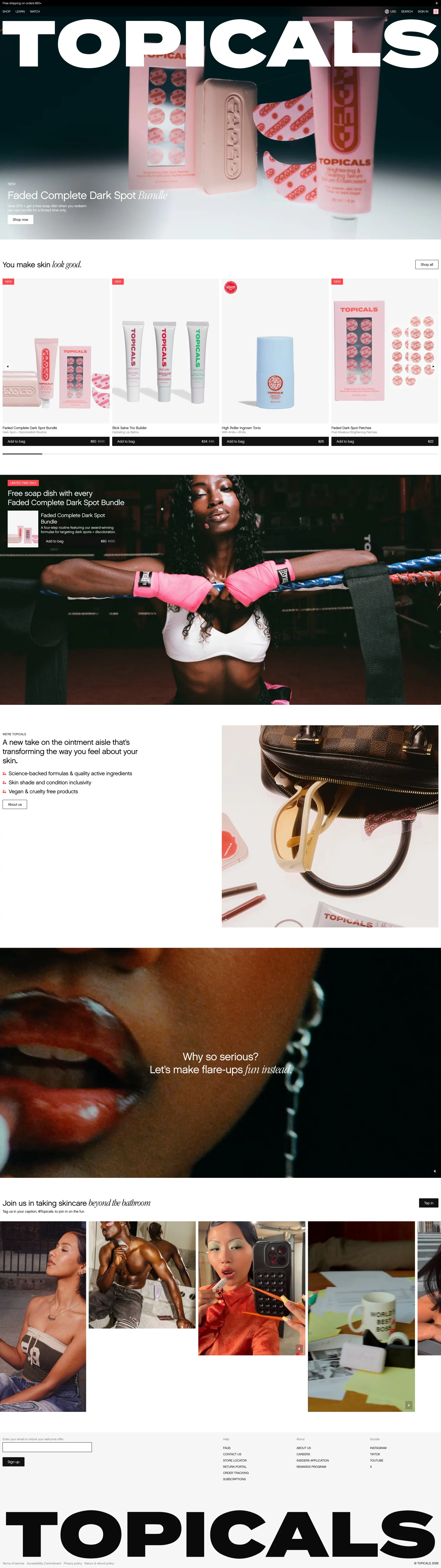 Topicals | Skincare for Flare-Ups - Ecommerce design