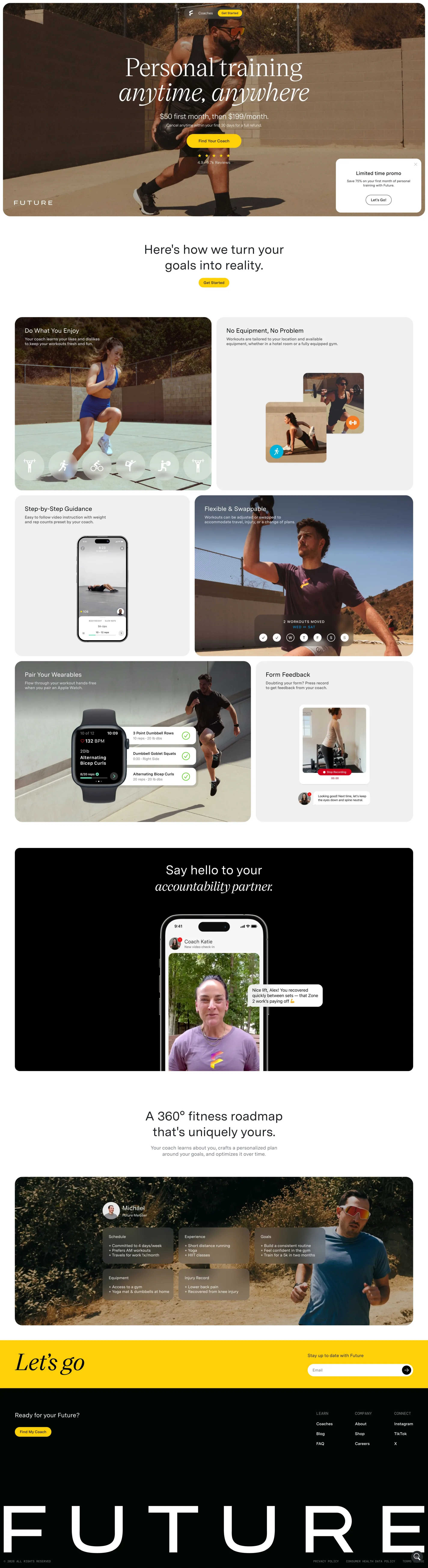 Future | Never skip a workout again. - Landing design