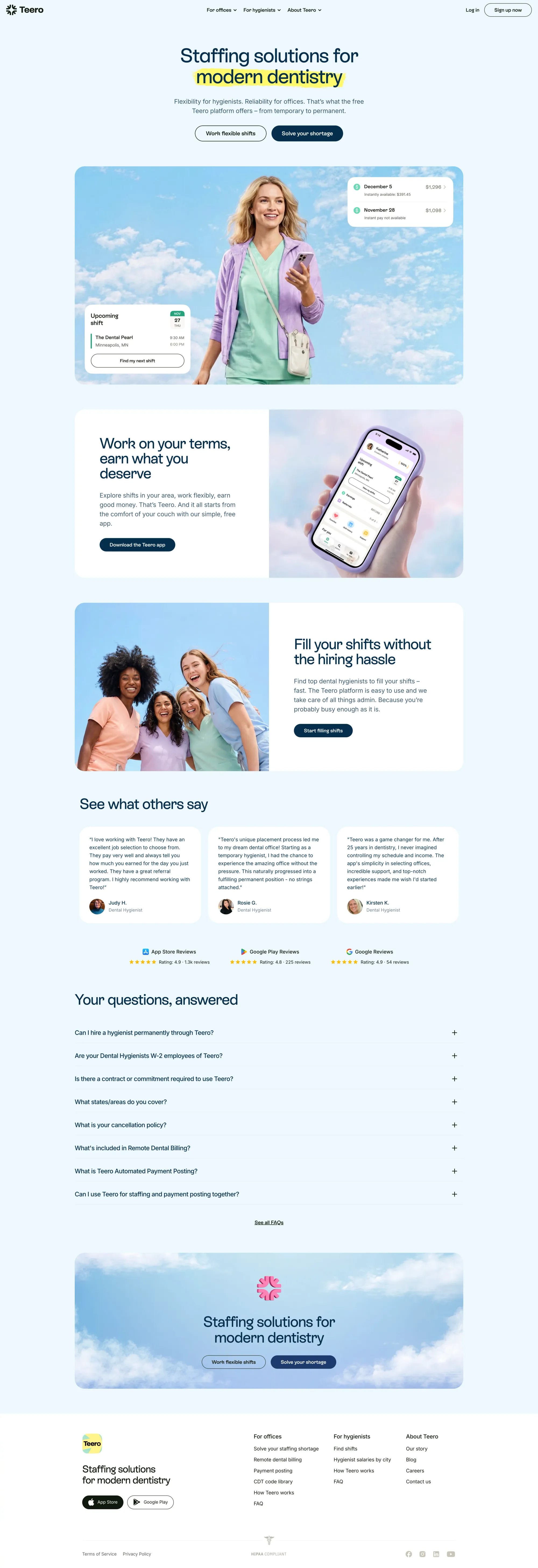 Dental staffing made simple | Teero - Landing design