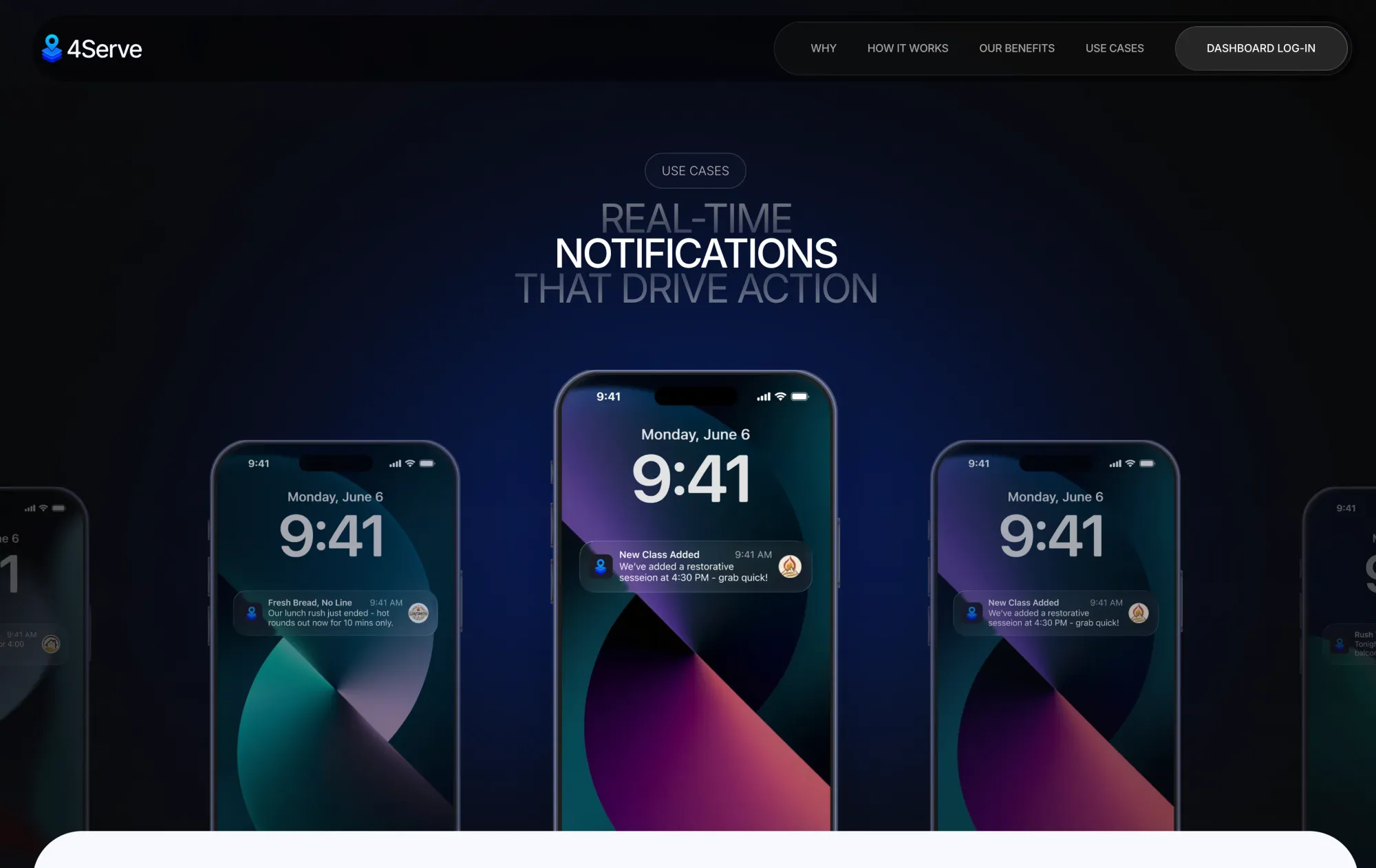 4Serve: Location-Based Customer Messaging for Small Business - Product page design