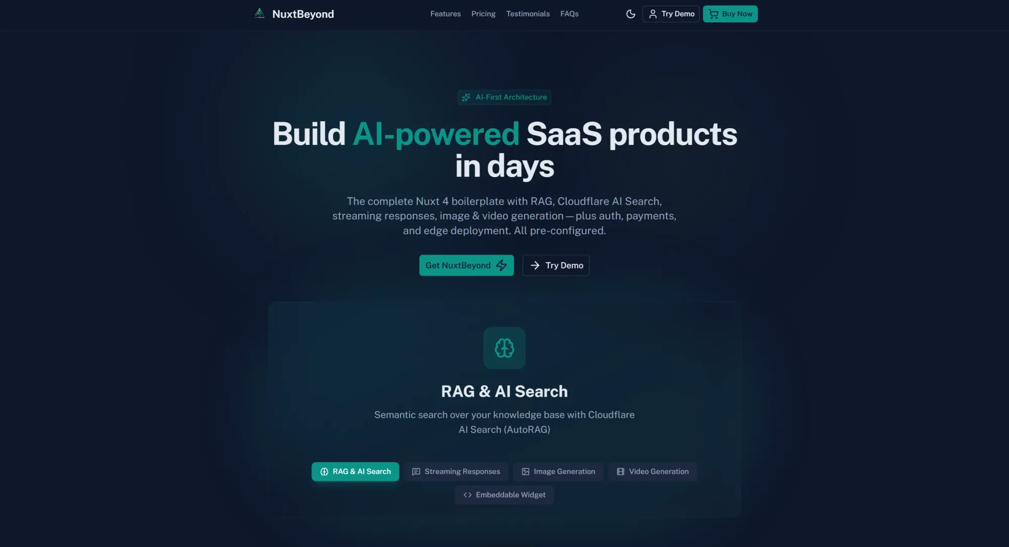 NuxtBeyond - AI-First Nuxt 4 Boilerplate for SaaS - Product page design