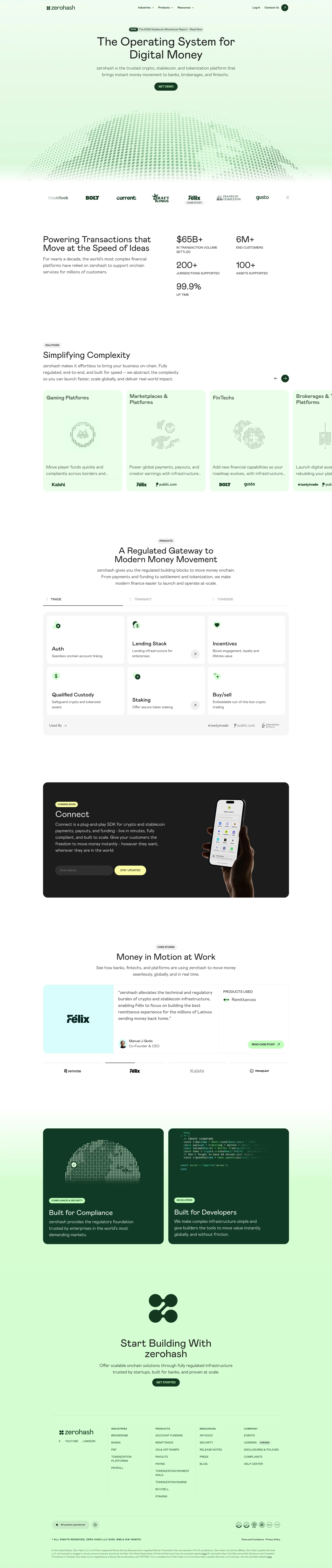 zerohash | The Operating System for Digital Money - Landing design