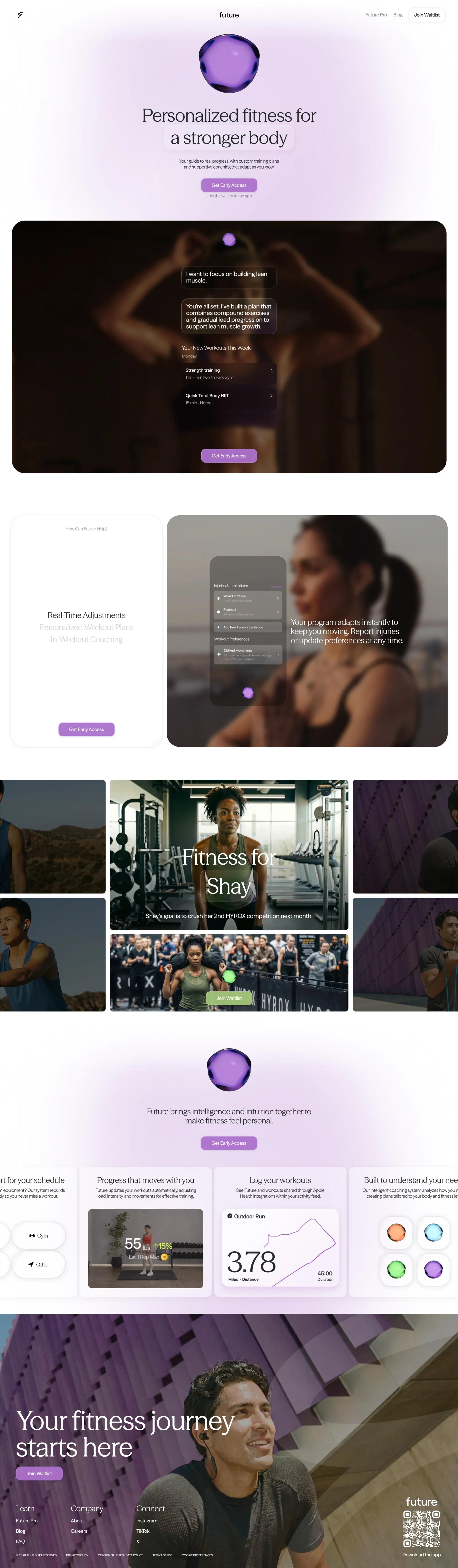 Future | Personal Training & Workouts That Adapt to You - Landing design