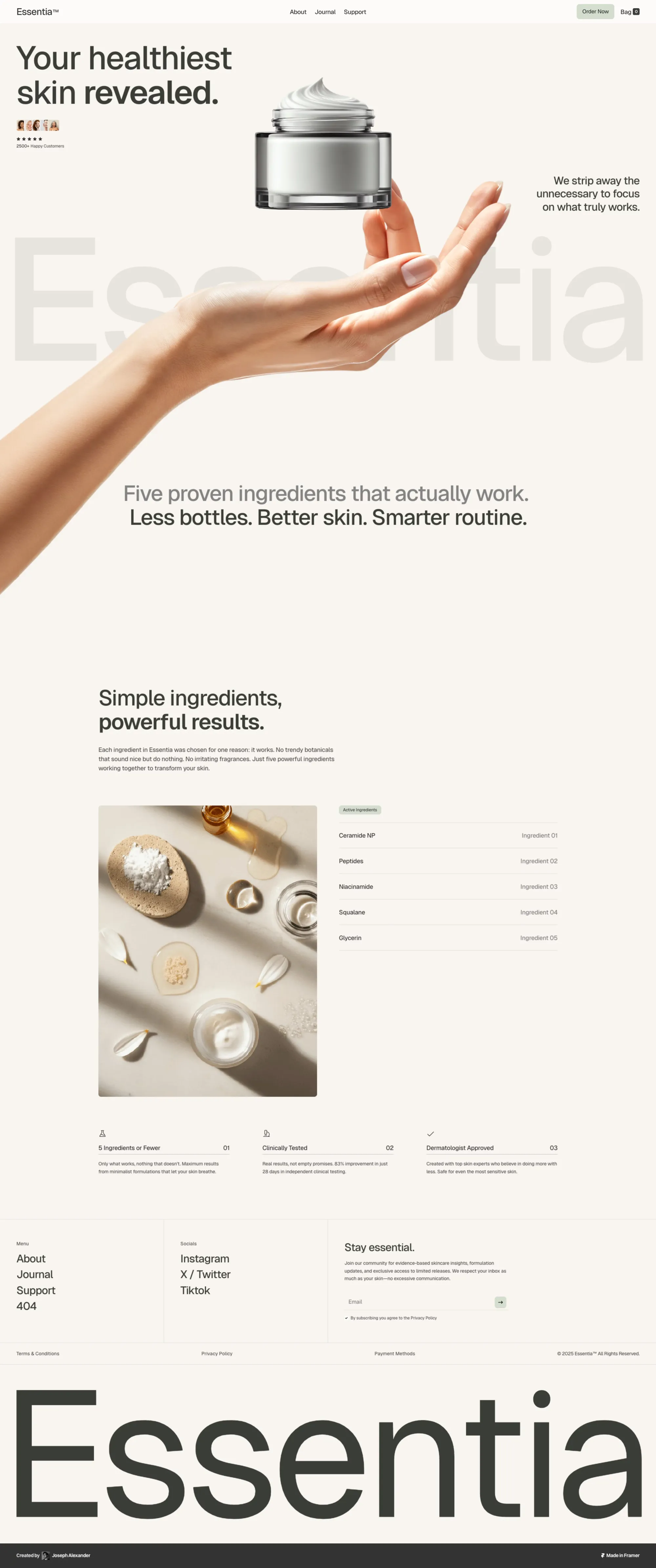 Essentia Ecommerce Template for Framer - Landing design