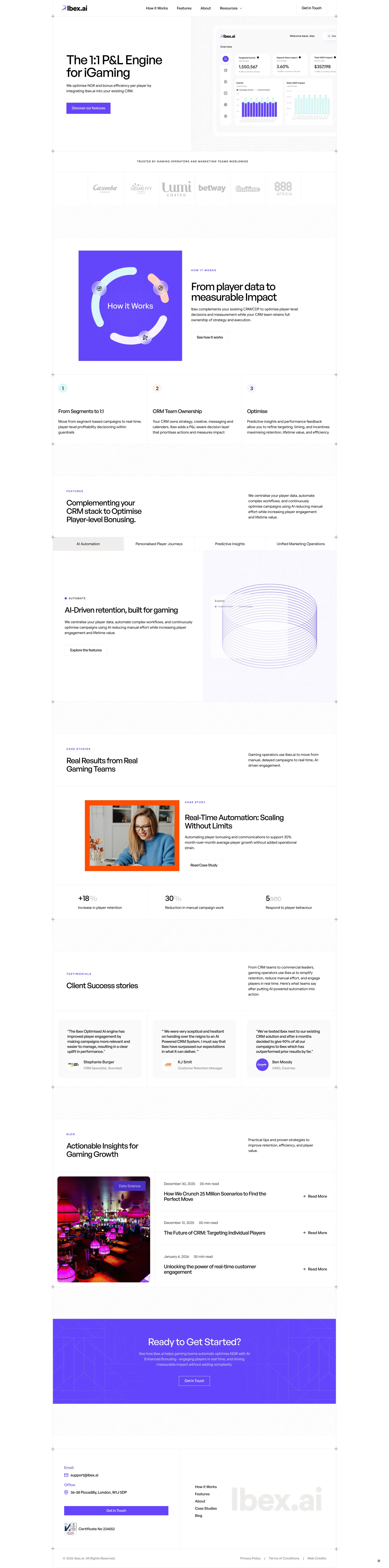 AI Marketing P&L Engine for iGaming | Ibex.ai - Product page design