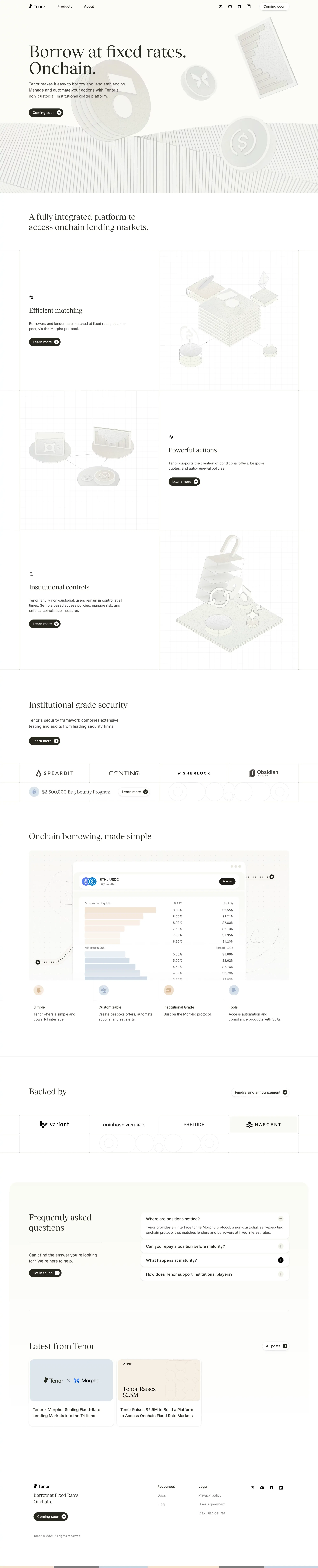 Tenor | Borrow and lend at fixed rates. Onchain. - Landing design