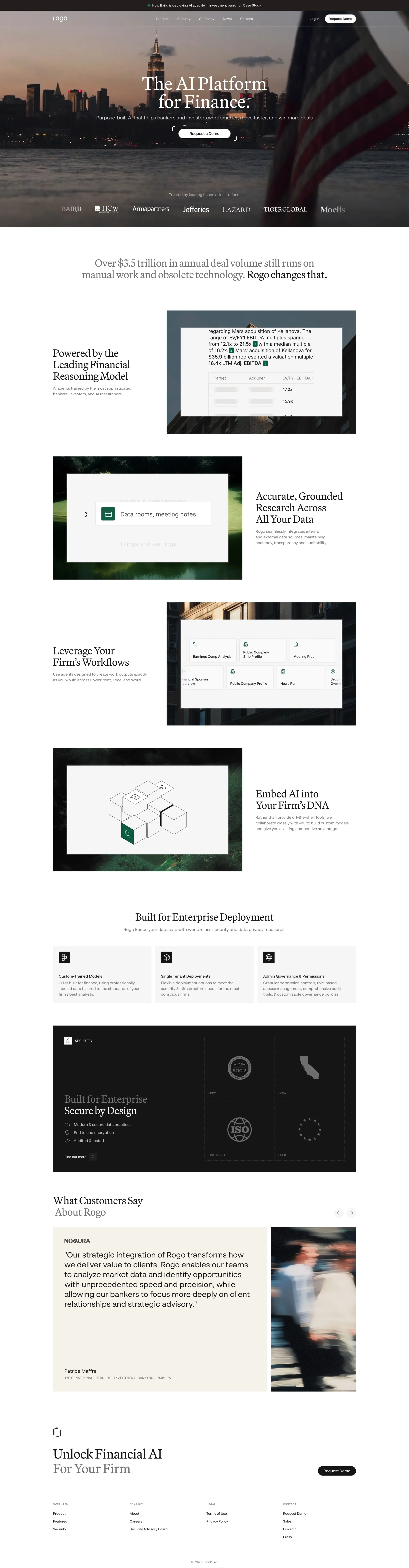 Rogo | Secure AI for Finance Professionals - Landing design