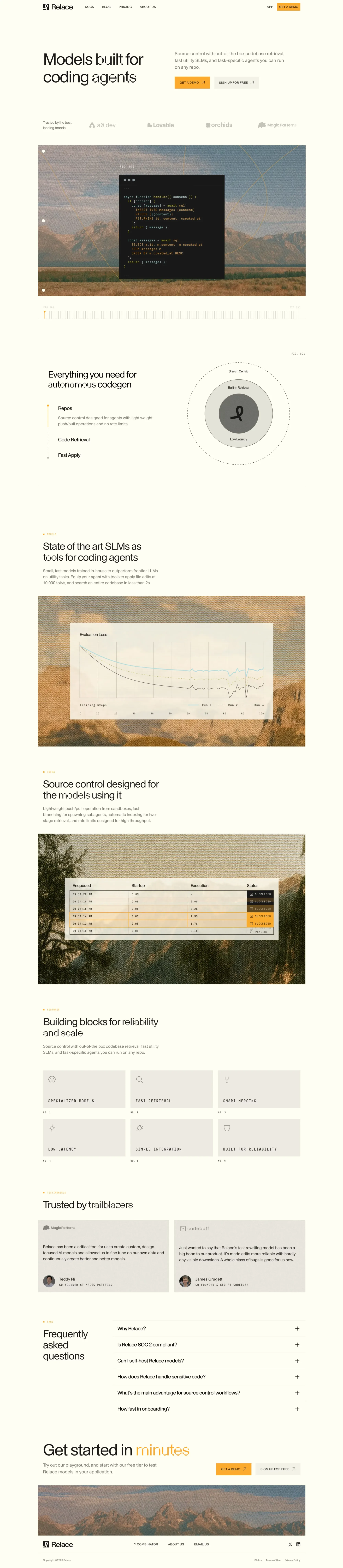 Relace - AI Models & Infrastructure for Coding Agents | Fast Code Generation - Landing design