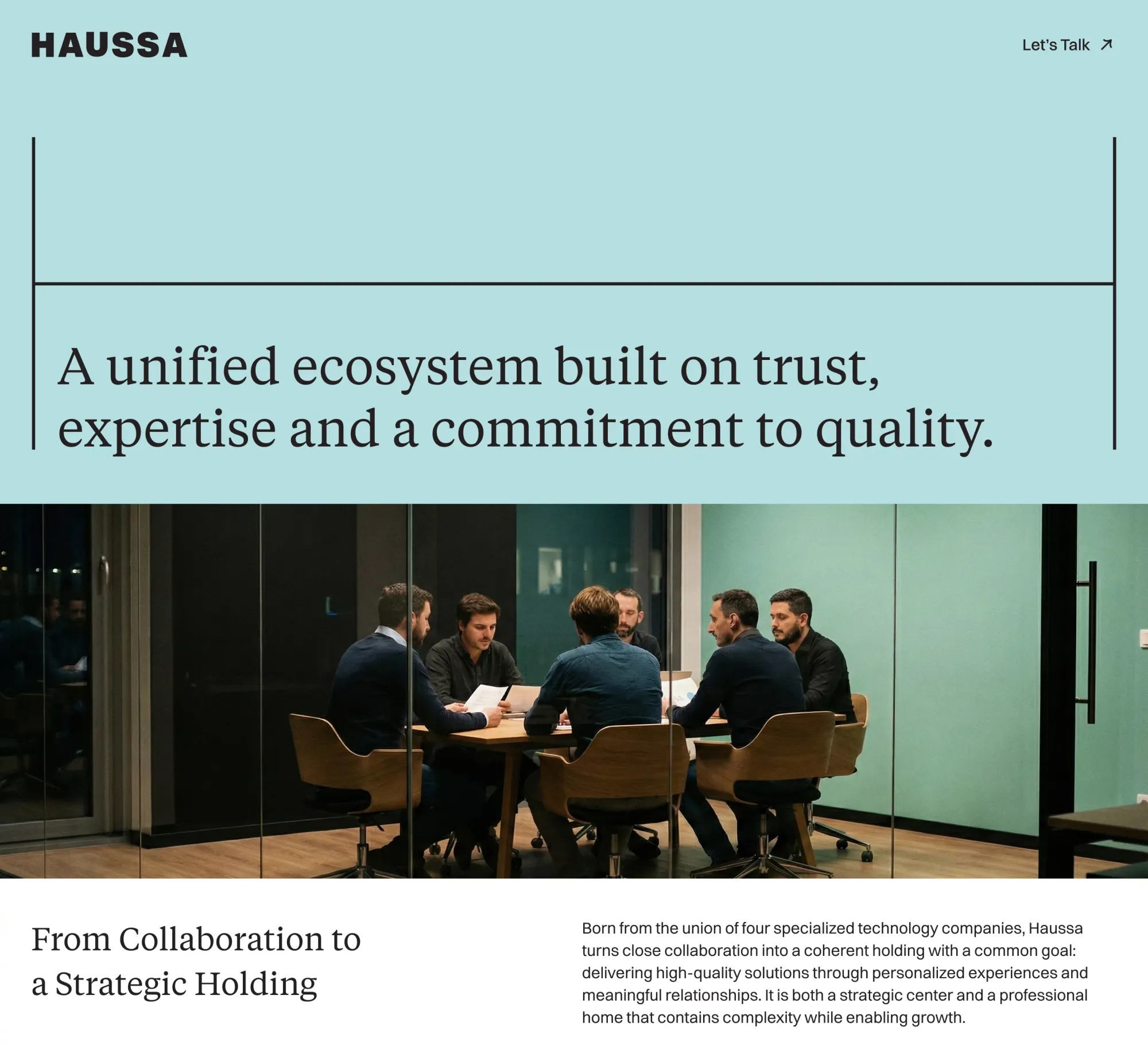 Haussa | Technology Holding for AI, CRM & Design - Landing design