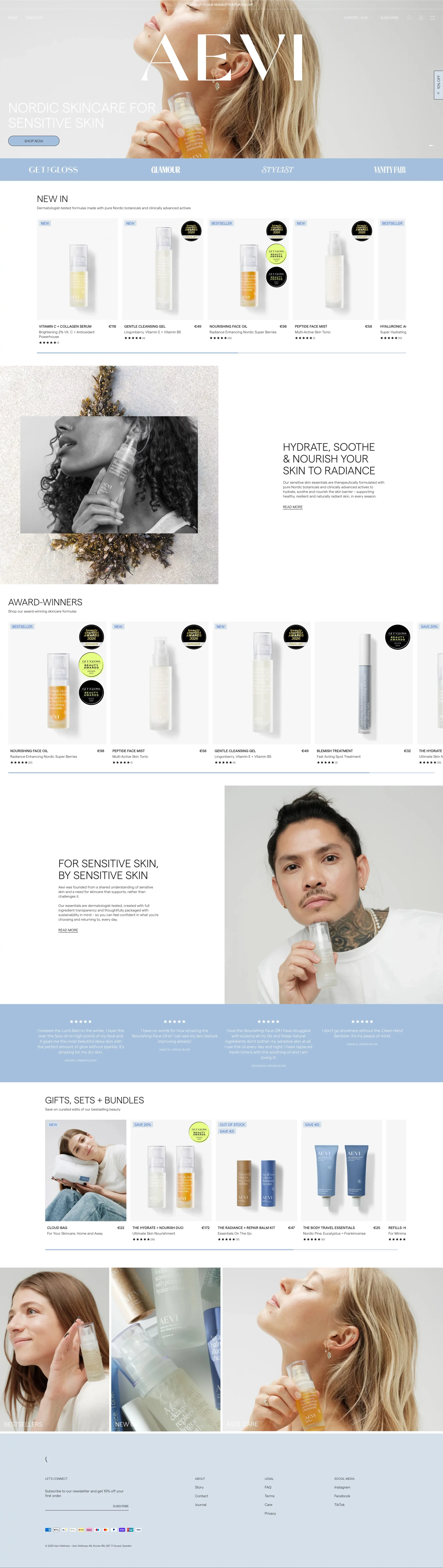 Aevi | Nordic Skincare for Sensitive Skin - Ecommerce design