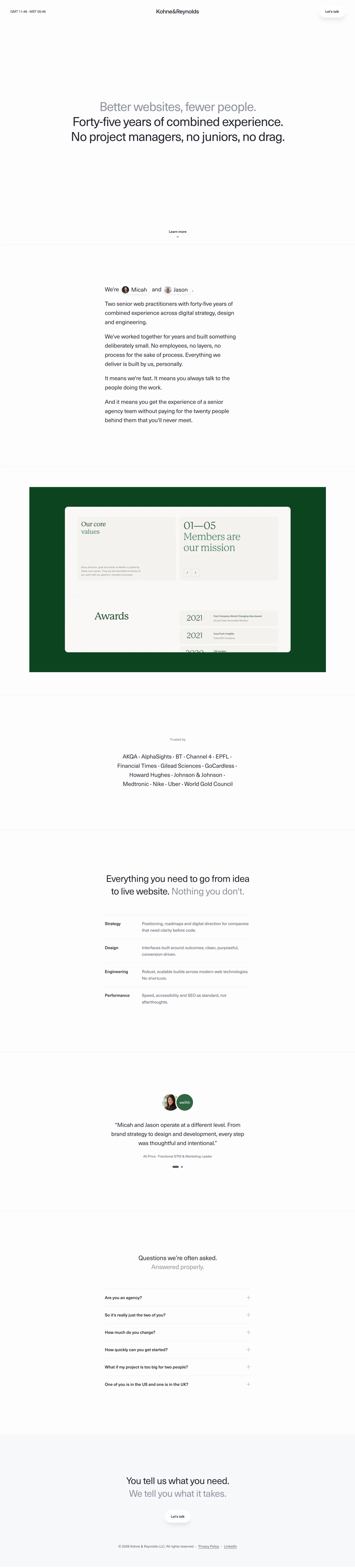 Kohne & Reynolds – Better websites, fewer people. - Portfolio design