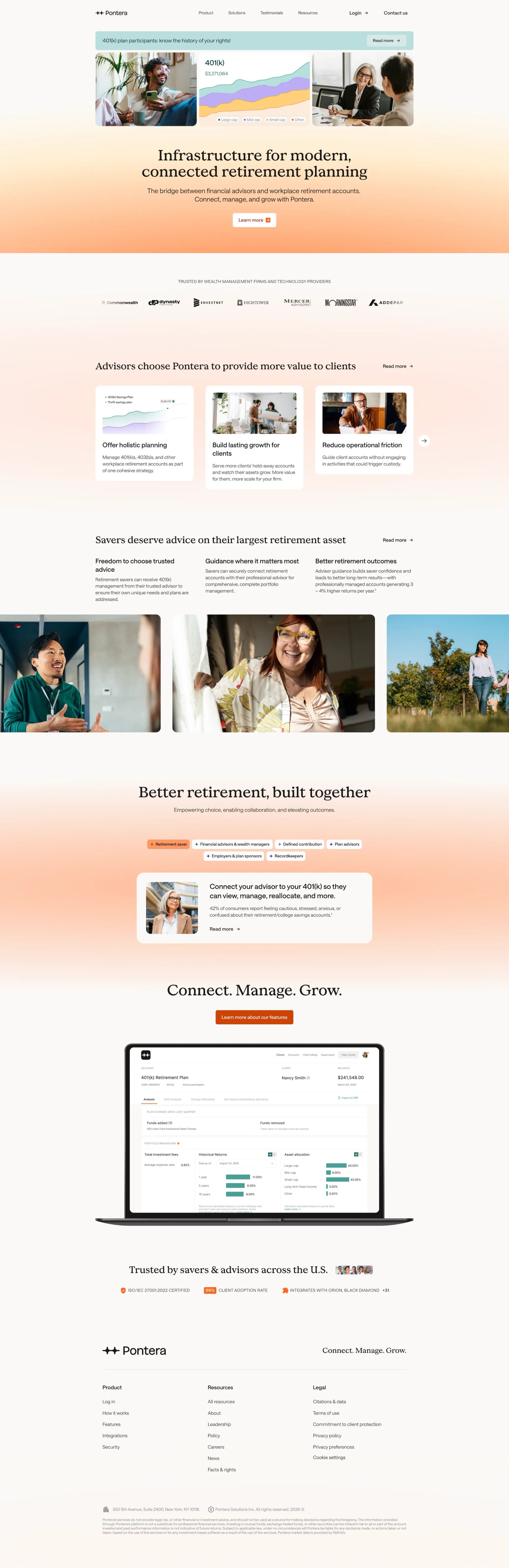 Pontera | Infrastructure for modern, connected retirement planning - Landing design